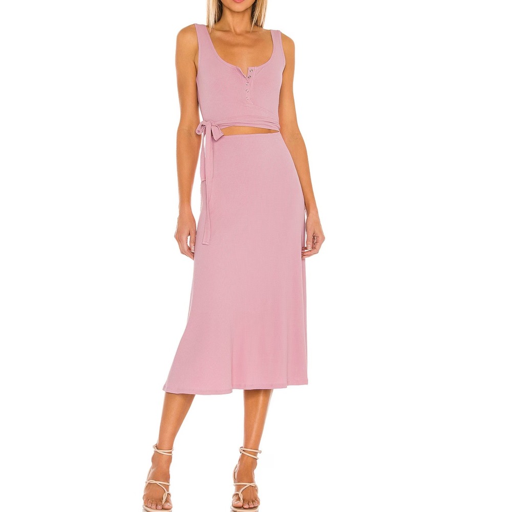 Lovers and‎ Friends Malone Ribbed Cut Out Sleeveless Midi Dress,Peony Pink, S